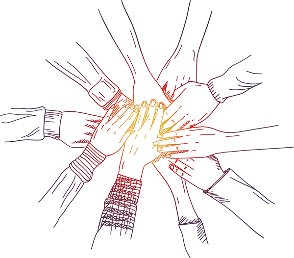 team with hands together